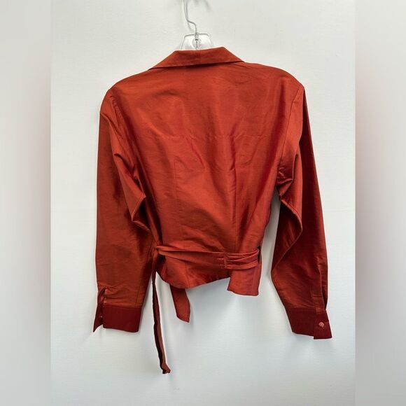 Vintage 100% Silk Rust Red Western Collared Wrap Top Long Sleeve Size M - Picture 9 of 9